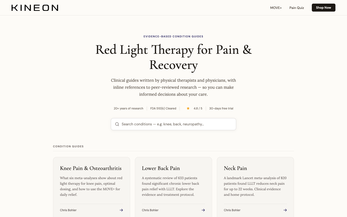 Kineon – pSEO Condition Guides