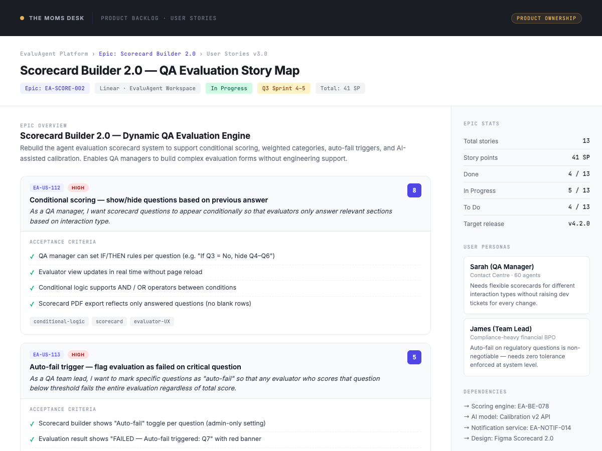EvaluAgent – Epic: Scorecard Builder 2.0 · Linear